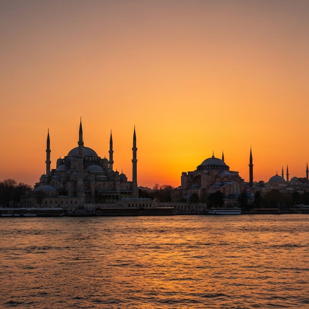 Istanbul skyline with Blue Mosque and Hagia Sophia